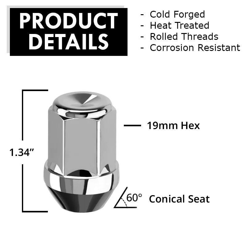 Zinc lug nut with product specifications
