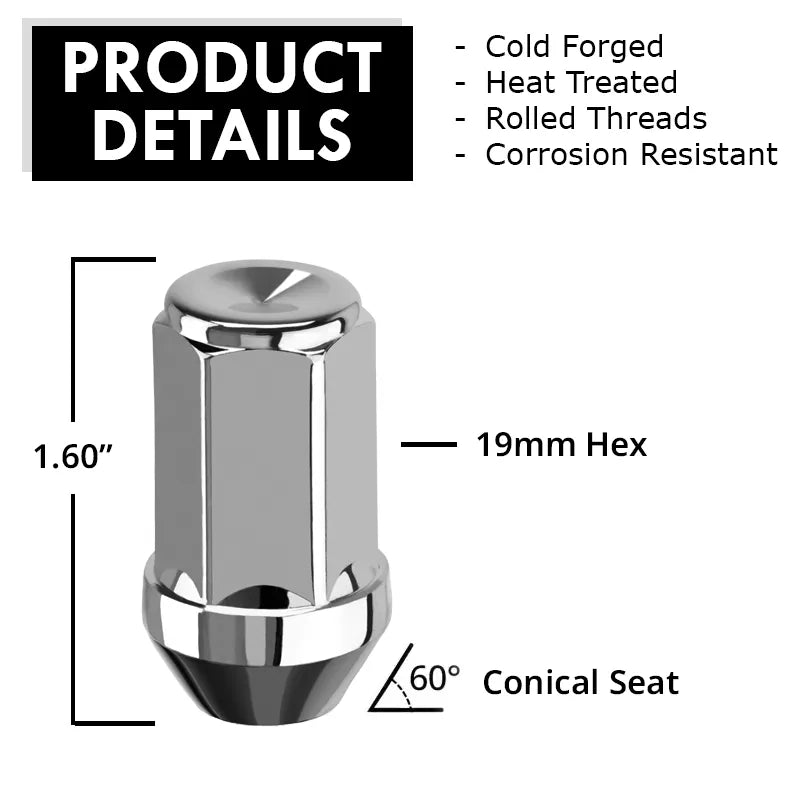 Conical Seat 19mm Hex 1.60" Lug Nuts