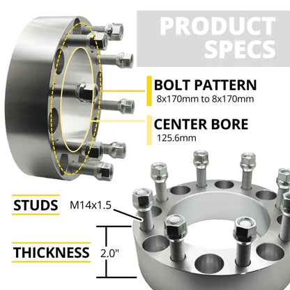 Ford F-250 1997 + 8x170 to 8x170 Wheel Adapter 2.0’’ Thick | 14x1.5 | 125.6 CB