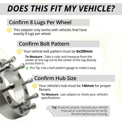 Ford F-350 Dually 2005 + / Ram 3500 Dually 2019 + 8x200 to 8x200 Wheel Adapter 2.0’’ Thick | 14x1.5 | 146 CB
