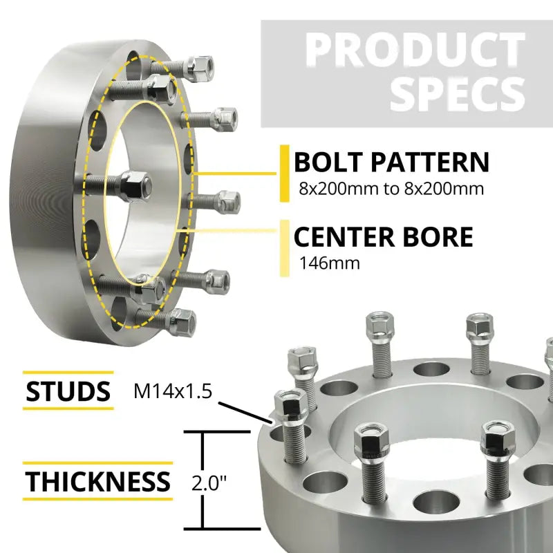Ford F-350 Dually 2005 + / Ram 3500 Dually 2019 + 8x200 to 8x200 Wheel Adapter 2.0’’ Thick | 14x1.5 | 146 CB