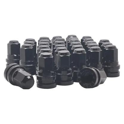 Ford Super Duty 2010 & Newer 14x1.5 Flat Seat Torque Retention OE Replacement Lug Nuts - Black / 8 Lug Kit