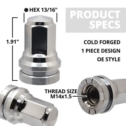 Ford Super Duty 2010 & Newer 14x1.5 Flat Seat Torque Retention OE Replacement Lug Nuts