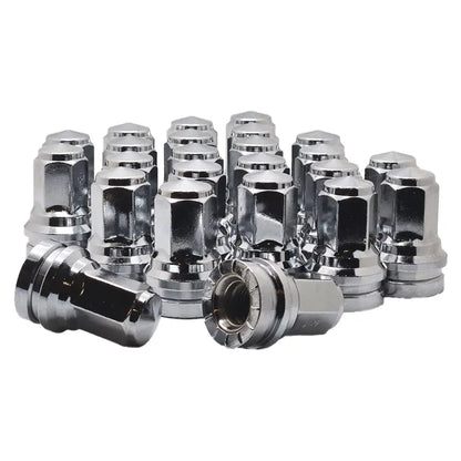 Ford Super Duty 2010 & Newer 14x1.5 Flat Seat Torque Retention OE Replacement Lug Nuts - Chrome / 8 Lug Kit