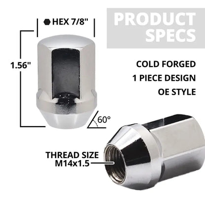 Ram 1500 Charger Challenger Jeep JL GM 1500 14x1.5 Large Seat 7/8’’ Hex OE Replacement Lug Nuts